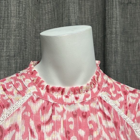 NWOT Nanette Lepore High Neck Lightweight Flutter Short Sleeve Print Blouse S - Picture 8 of 11